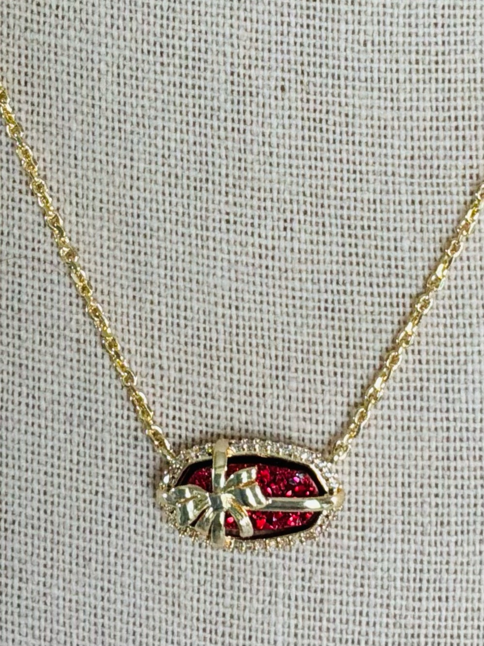 Kendra Scott Elisa Bow in Red Drusy Gold-Tone Pendant Necklace